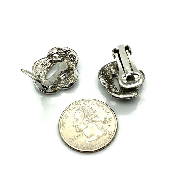 Vintage Abstract Blue Enamel Earrings, Silver Tone Clip Ons - Picture 5 of 5